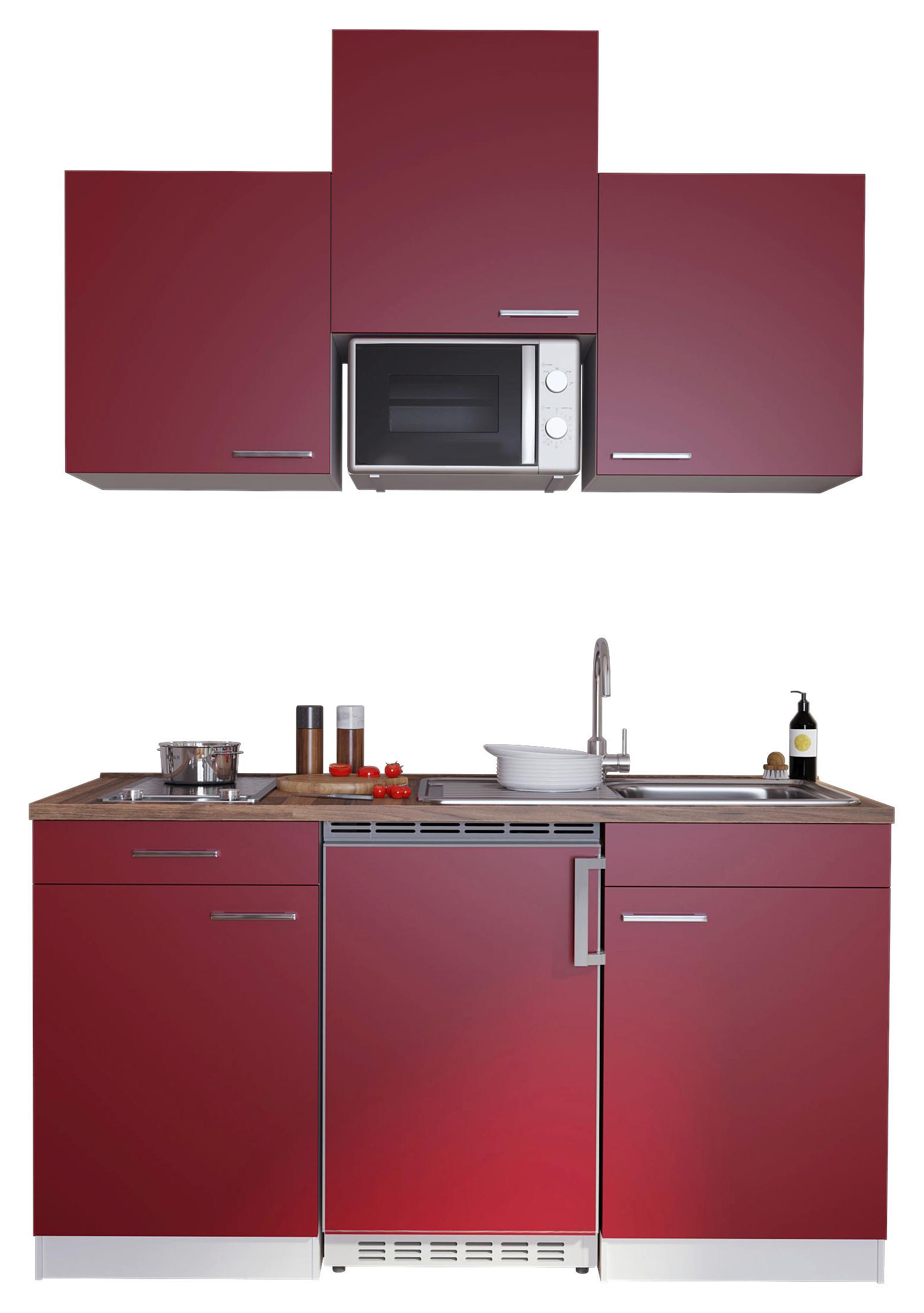 Miniküche Economy m. Geräten Rot B: ca. 150 cm - Edelstahlfarben/Rot, Basics, Holzwerkstoff/Kunststoff (150cm) - Respekta