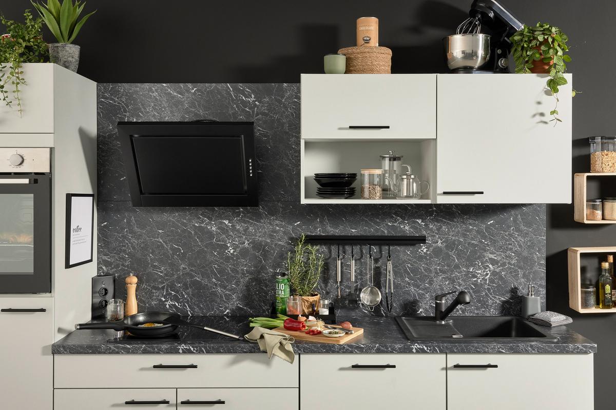 Küchenblock inkl. 4 E-Geräte PN80 in Grau - Schwarz/Grau, Holzwerkstoff (280cm) - Pino
