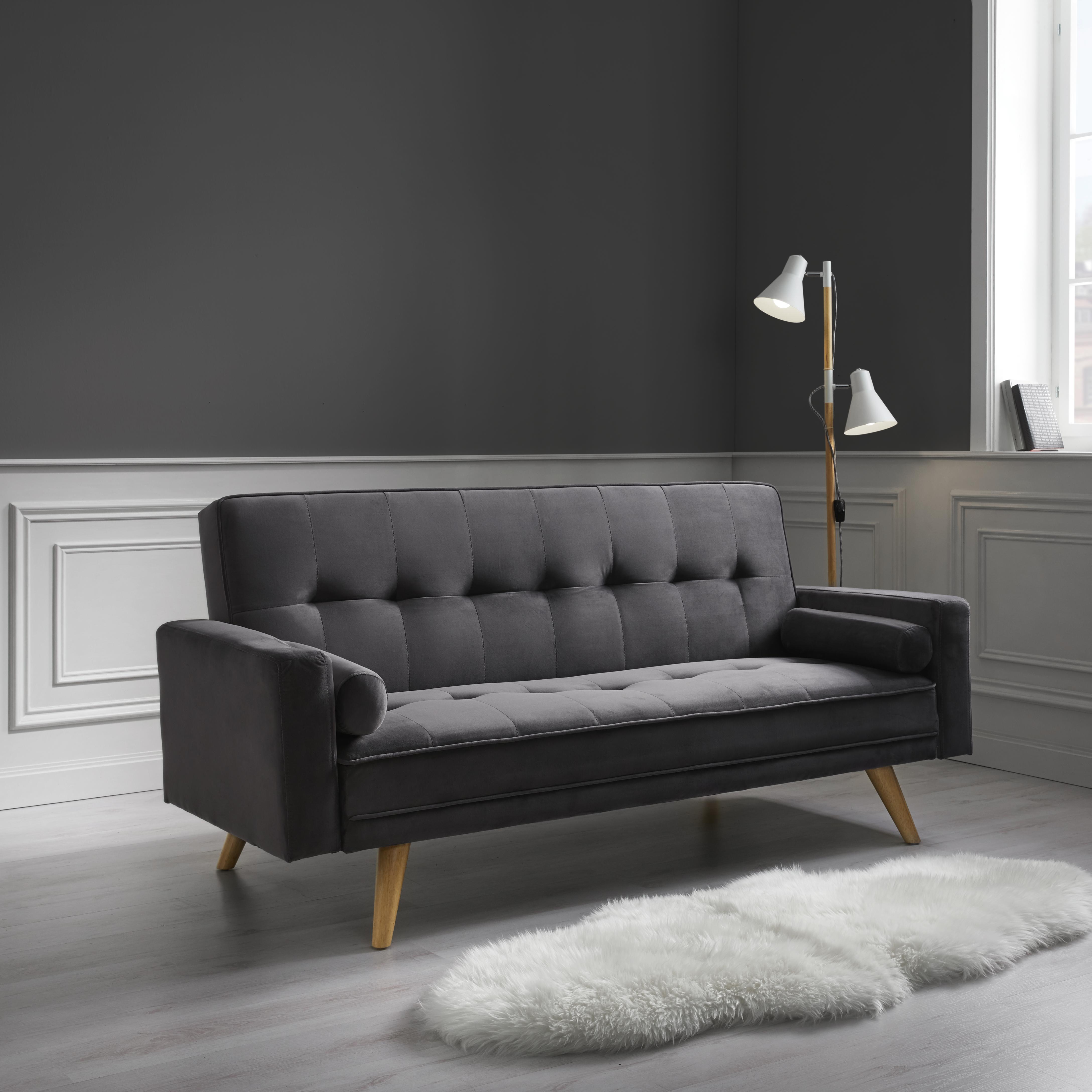 Schlafsofa Bella - Dunkelgrau, MODERN, Holz/Textil (186/87/82-107cm) - Bessagi Home