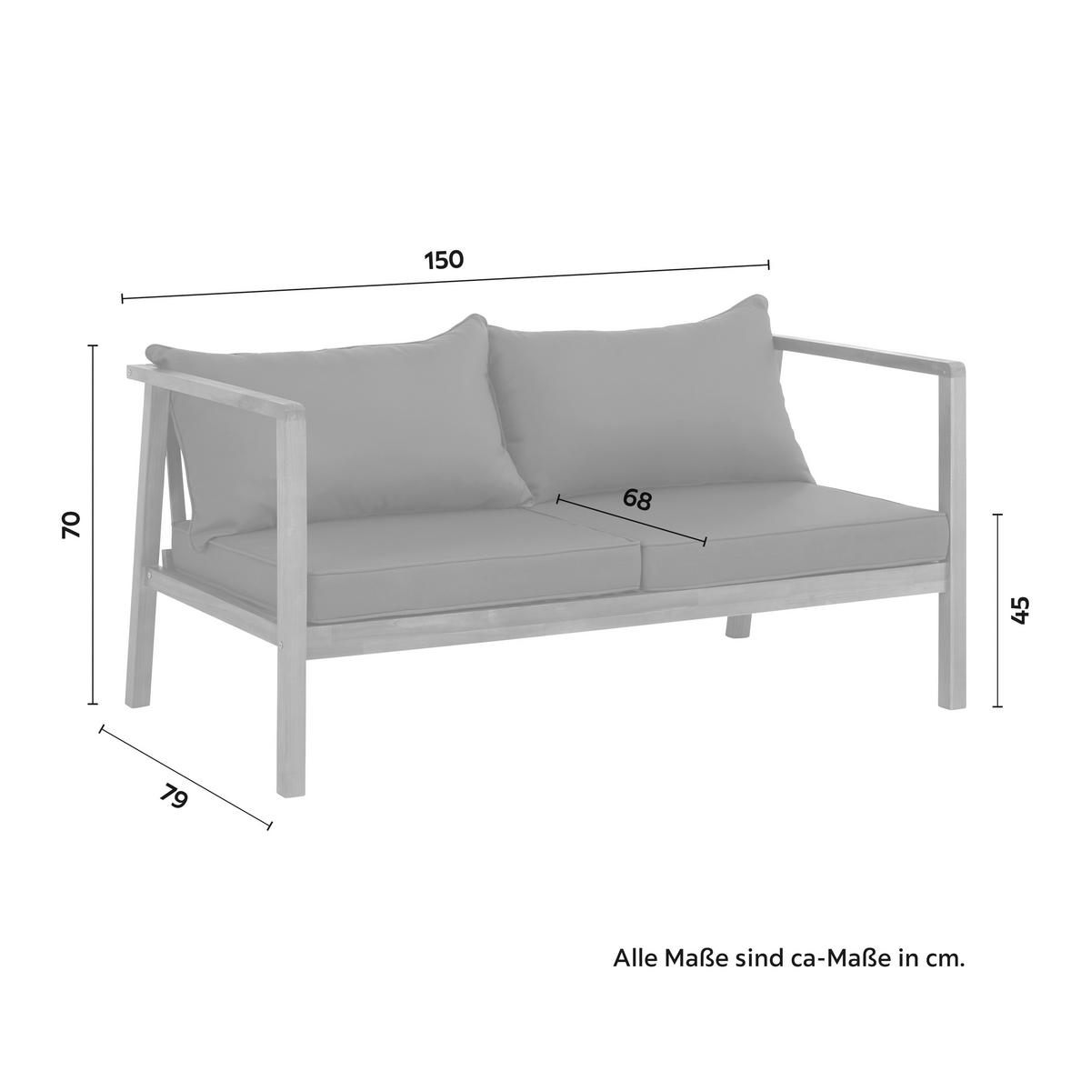 Loungegarnitur Pia Dunkelgrau Akazie/Outdoorstoff - Grau/Akaziefarben, MODERN, Holz/Textil (150/70/79cm) - Bessagi Garden