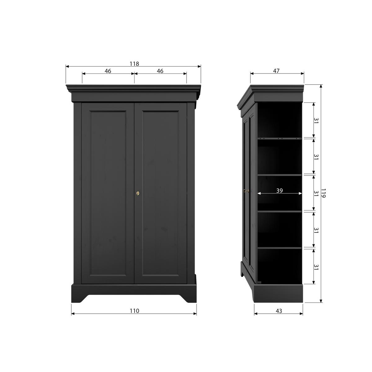 Schrank Isabel Schwarz - Schwarz, Design, Holz/Metall (118/191/47cm) - Livetastic