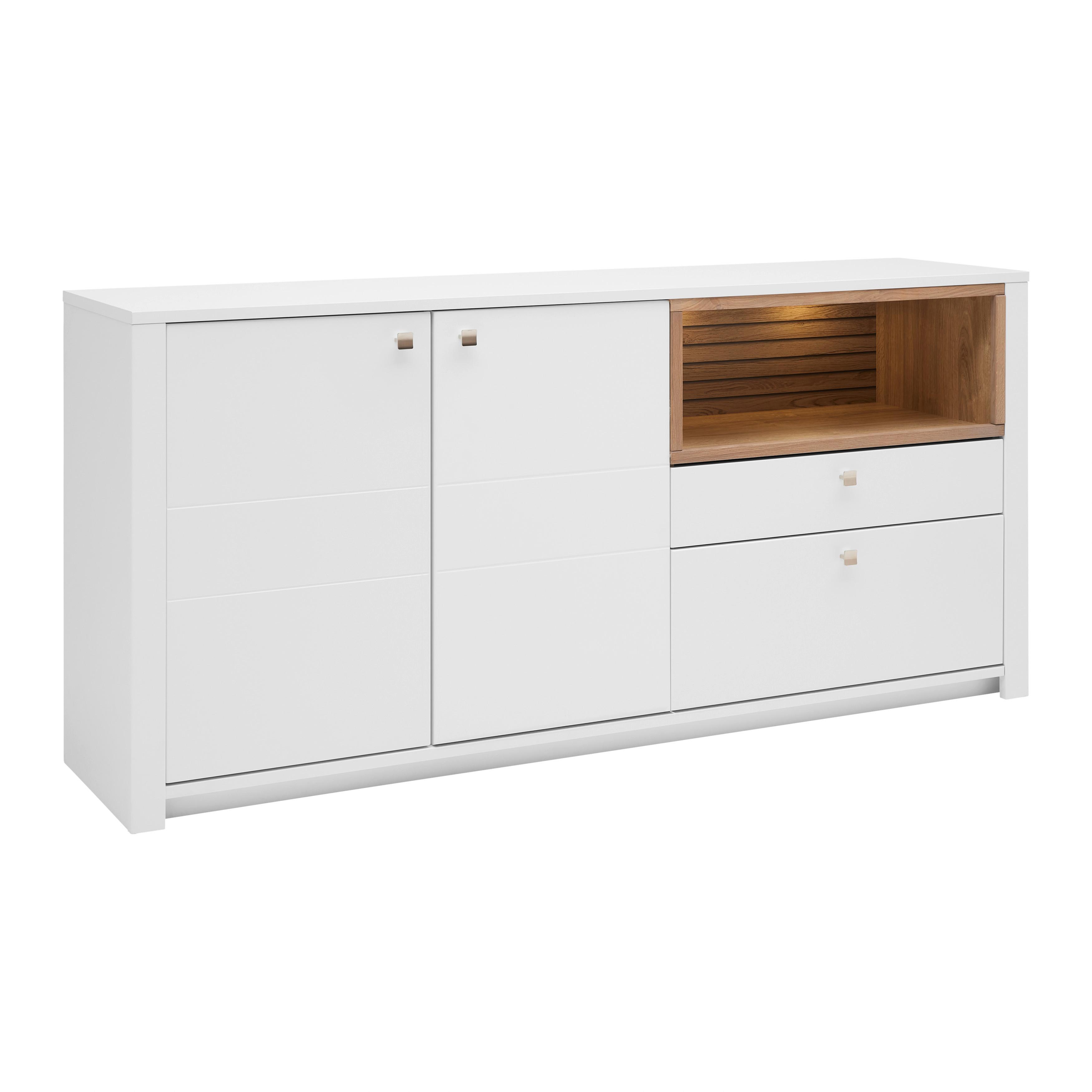 Sideboard Whitehouse Weiß/Eichefarben - Edelstahlfarben/Eichefarben, MODERN, Holz/Holzwerkstoff (192/90/47cm) - Premium Living