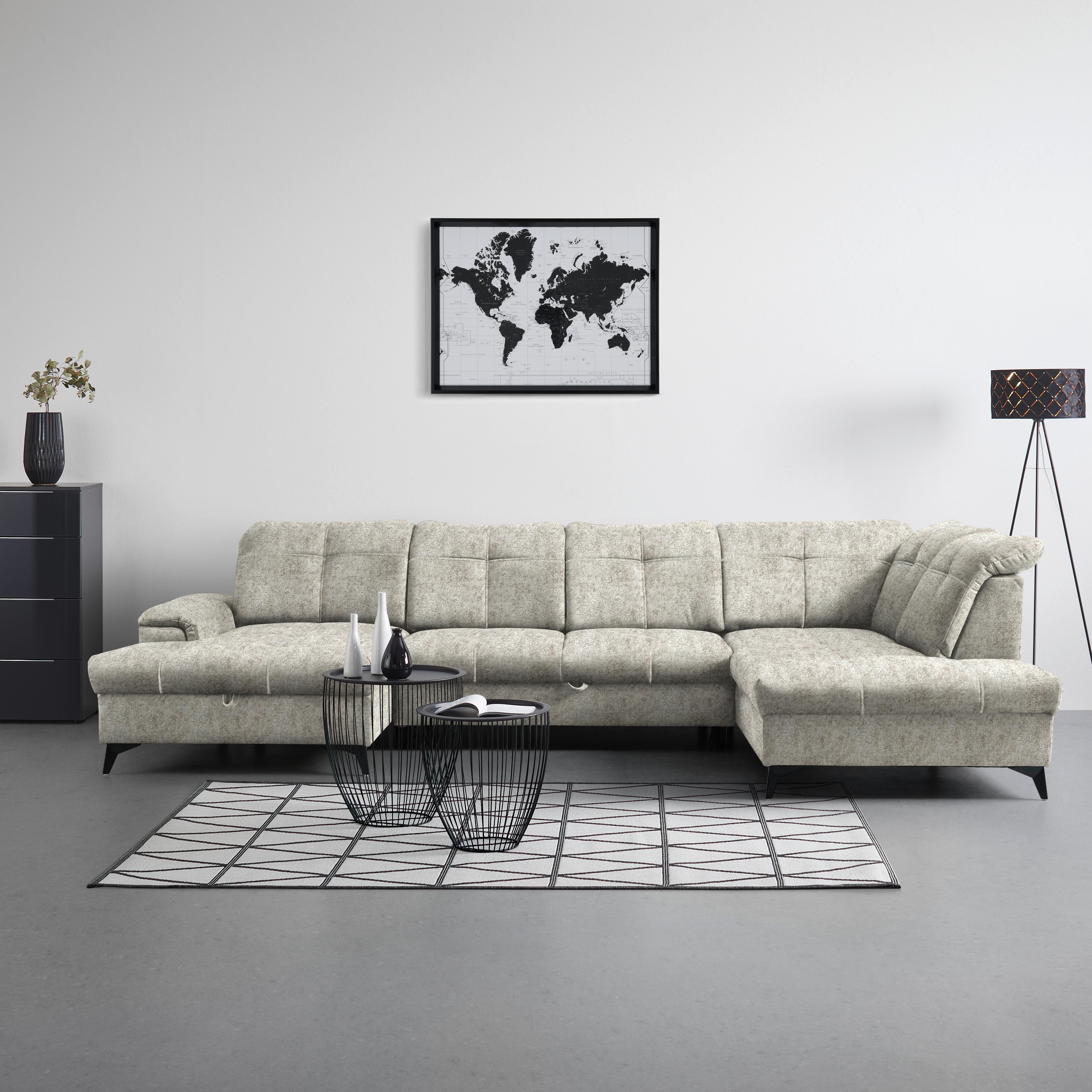Wohnlandschaft Sierra Taupe - Taupe/Schwarz, MODERN, Textil/Metall (181/364/230cm) - Mömax
