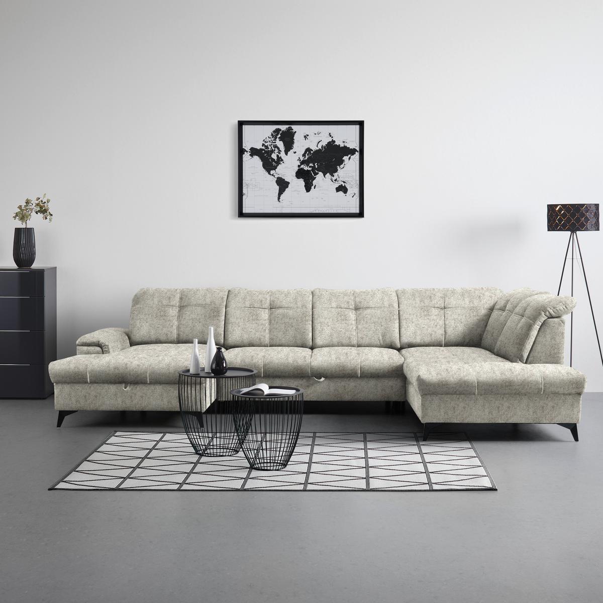 Wohnlandschaft Sierra Taupe - Taupe/Schwarz, Modern, Textil/Metall (181/364/230cm) - Mömax