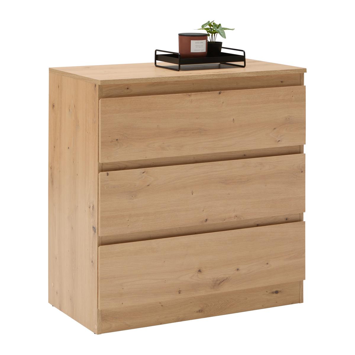 Kommode Mara Eiche Artisan - Silberfarben/Schwarz, KONVENTIONELL, Holzwerkstoff/Kunststoff (77/80/42cm) - Mömax