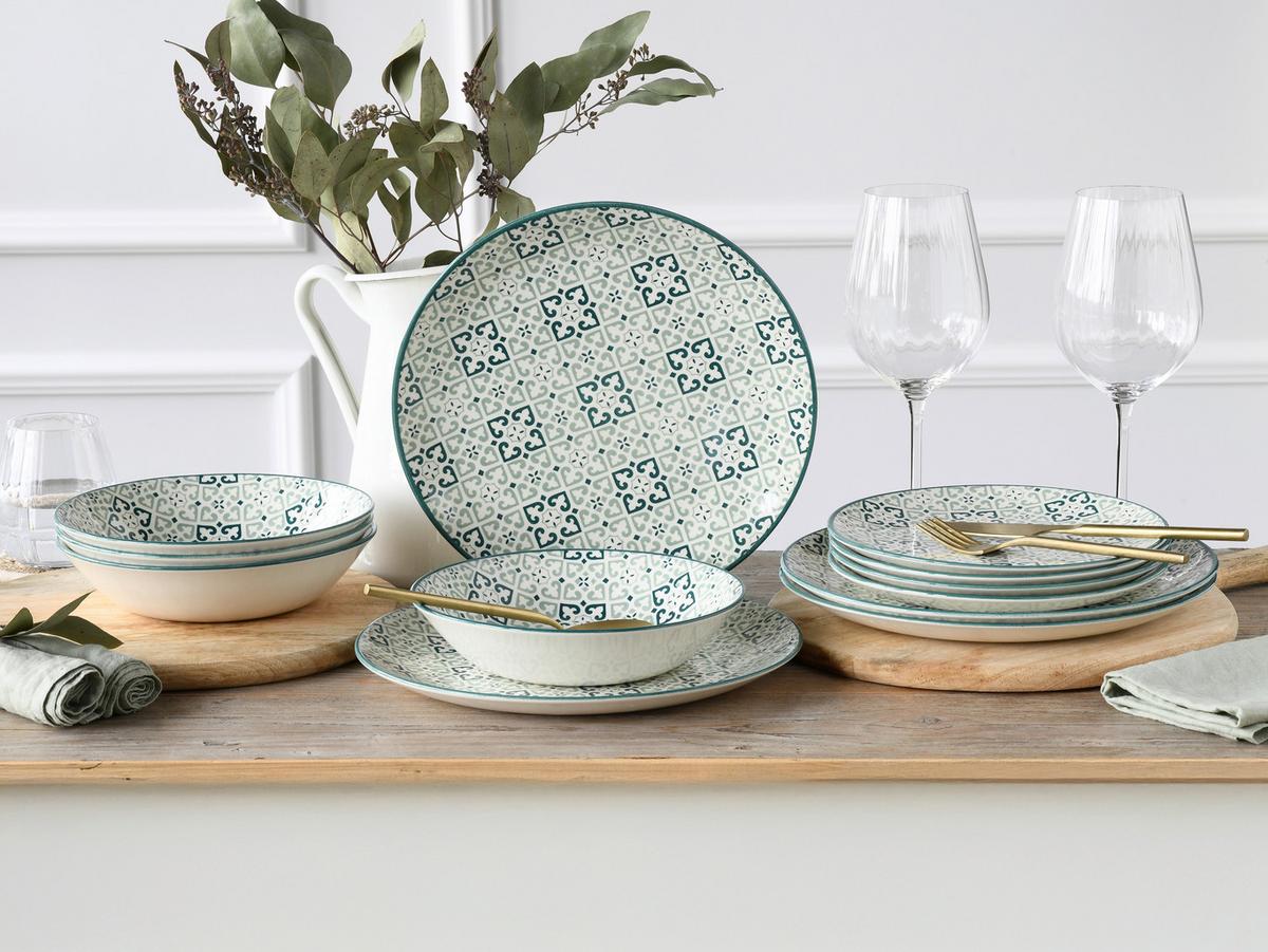 Jedilni Servis Yara Petrol, 12-Delni - zelena/bela, Basics, keramika - Creatable