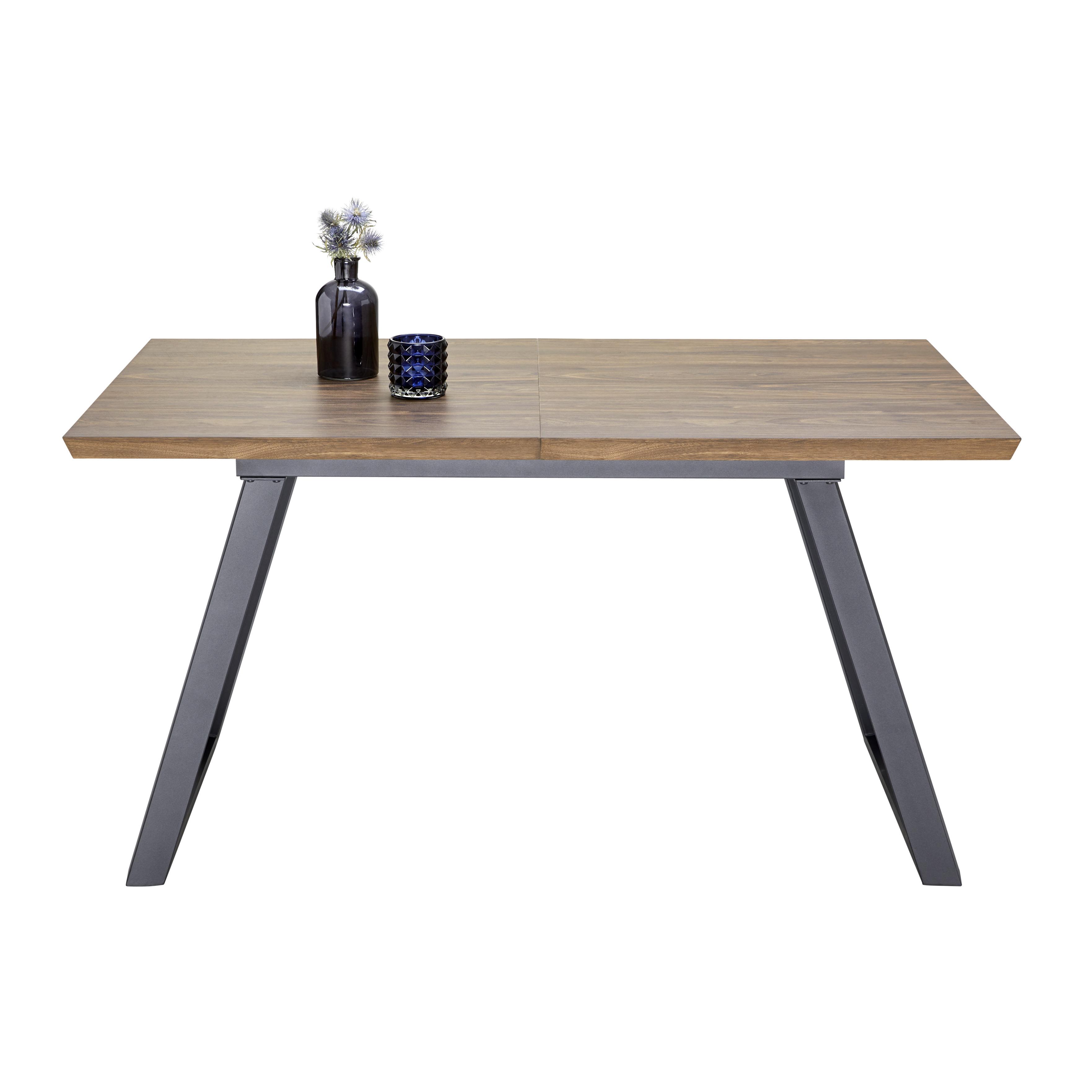 Esstisch ausziehbar, Walnuss "Luigi" - Walnussfarben/Schwarz, Modern, Holzwerkstoff/Metall (140-180/80/76cm) - Bessagi Home