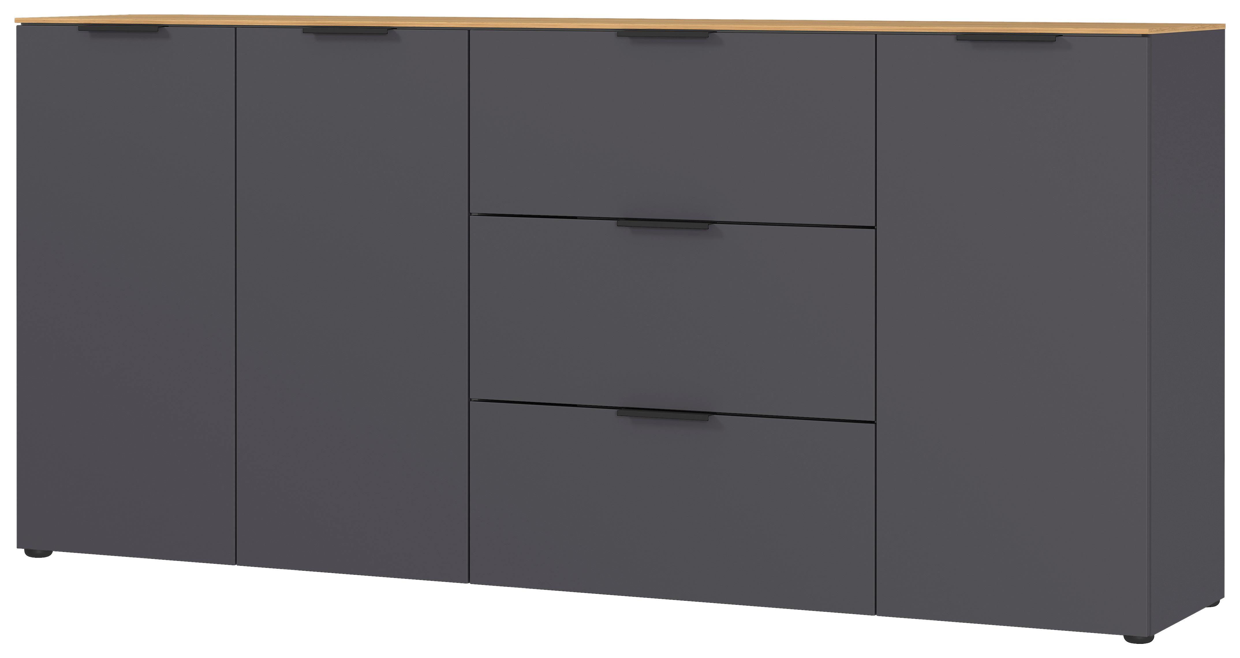 sideboard in Eichefarben/Graphitfarben - couleur graphite/couleur de chêne, Modern, métal/matériau de bois (192/98/40cm) - Premium Living