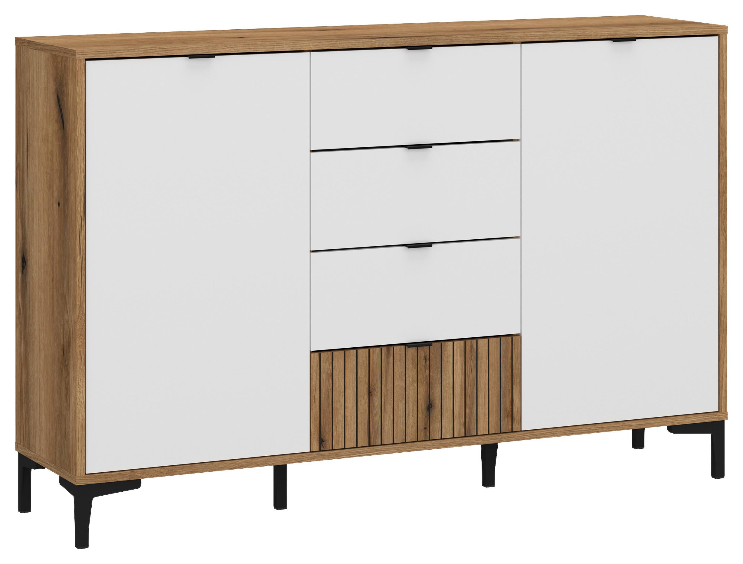 Comodă RICKO - alb/culoare lemn stejar, Trend, material pe bază de lemn (135,4/92,4/40cm) - Modern Living