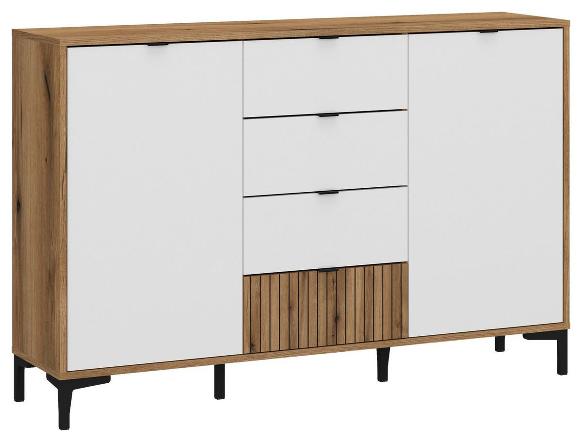 Comodă RICKO - alb/culoare lemn stejar, Trend, material pe bază de lemn (135,4/92,4/40cm) - Modern Living