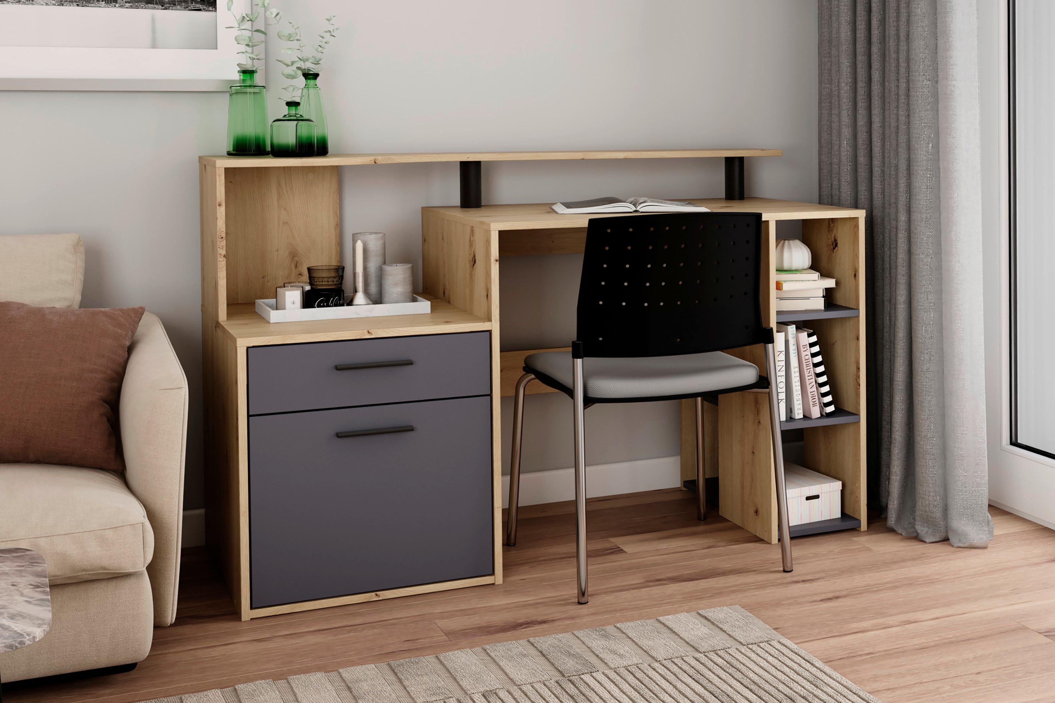 SCHREIBTISCH LOUIS - Anthrazit/Schwarz, MODERN, Holzwerkstoff/Kunststoff (140/55/89cm) - MID.YOU