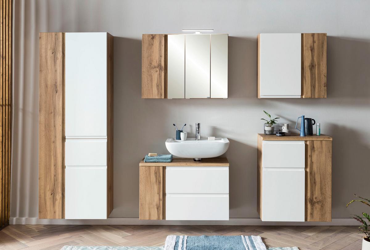 Waschbeckenunterschrank Matt weiß/Wotan Eiche - Eiche Wotan/Weiß, MODERN, Holzwerkstoff (85/56/35cm) - Held