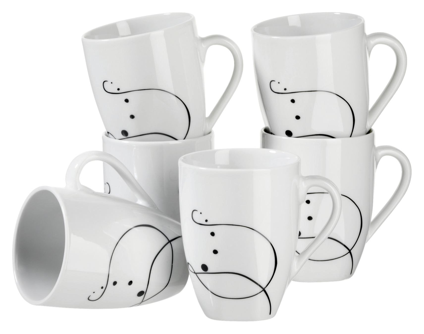 Kaffeebecherset Chanson aus Porzellan, 6-teilig - Schwarz/Weiß, Basics, Keramik (30,5/22,4/14cm) - Mäser