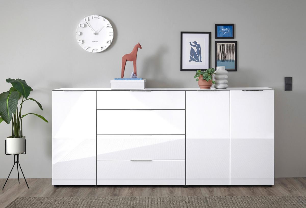 Sideboard Siena Weiss - Chromfarben/Weiss, Modern, Glas/Holzwerkstoff (226/99/40cm) - Mömax