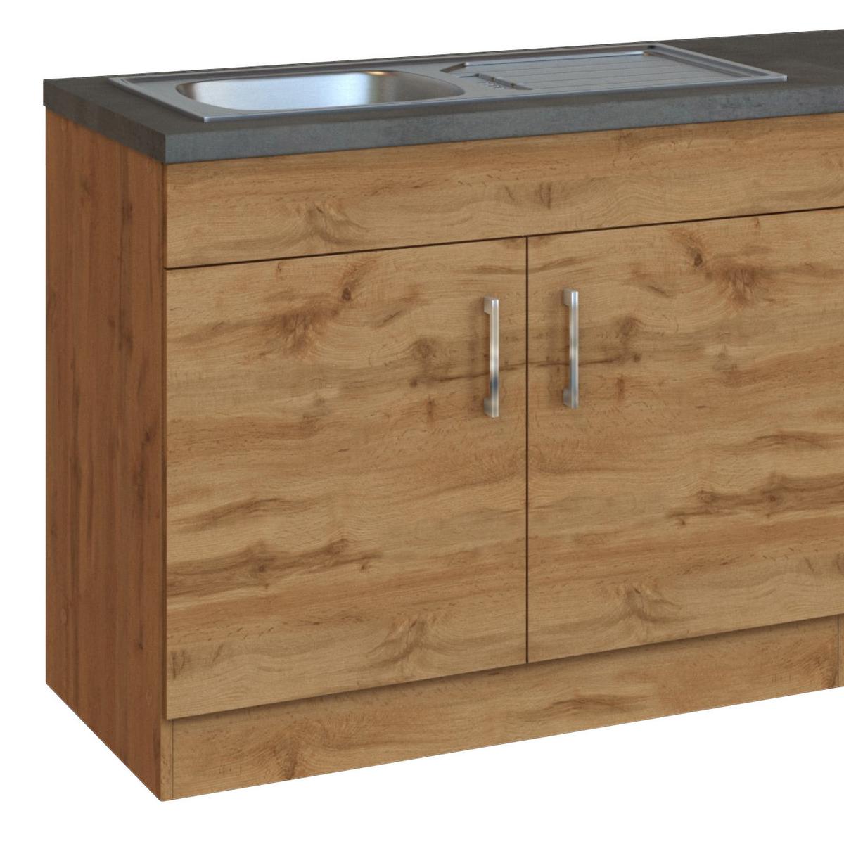Küchenblock 'Sorrento' , Eichefarben - Chromfarben/Schieferfarben, MODERN, Holzwerkstoff/Metall (210cm) - Held
