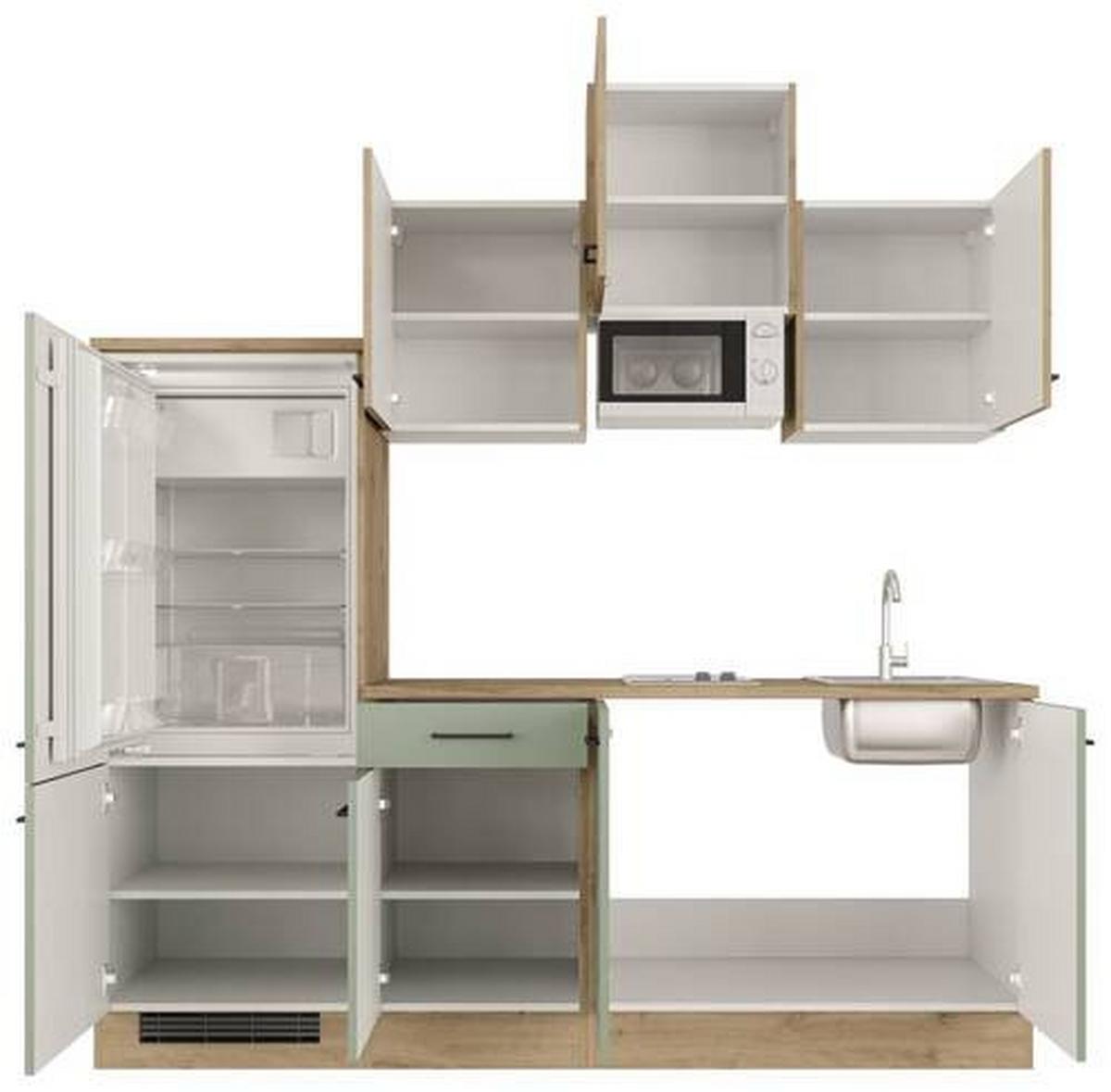 Kuhinjski Blok Cara, Zelena, Hrast - črna/zelena, Moderno, kovina/leseni material (210cm) - FlexWell