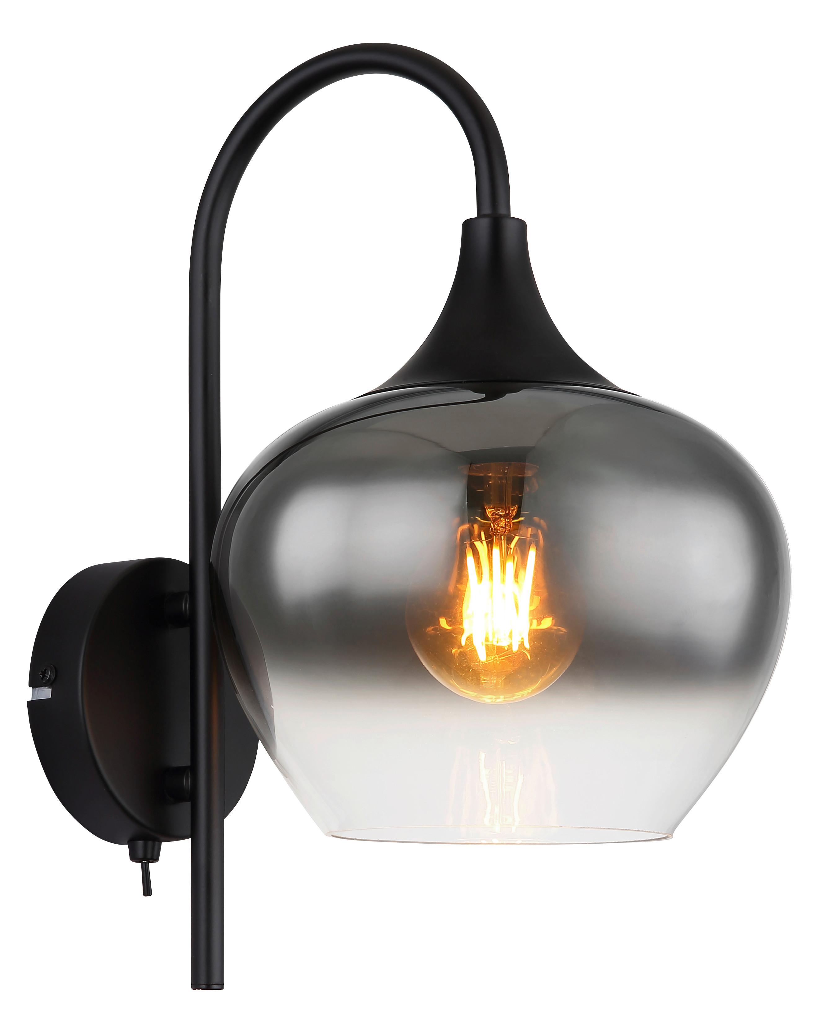 Wandleuchte Maxy in Rauchfarben max. 40 Watt - Schwarz, Glas/Metall (18/25/32cm) - Globo