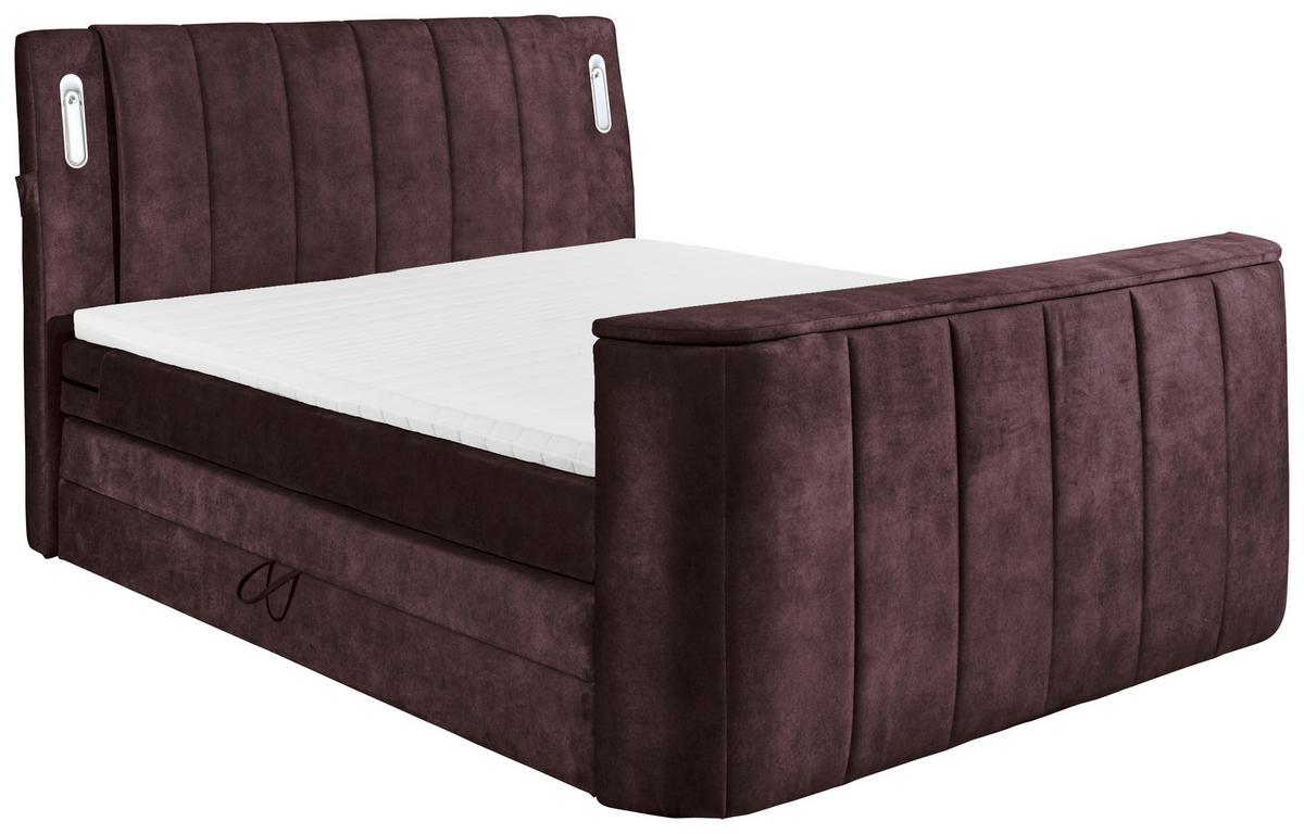 Boxspringbett Dallas m. LED ca. 180x200 cm Aubergine - Aubergine, MODERN, Holzwerkstoff/Kunststoff (180/200cm) - MID.YOU