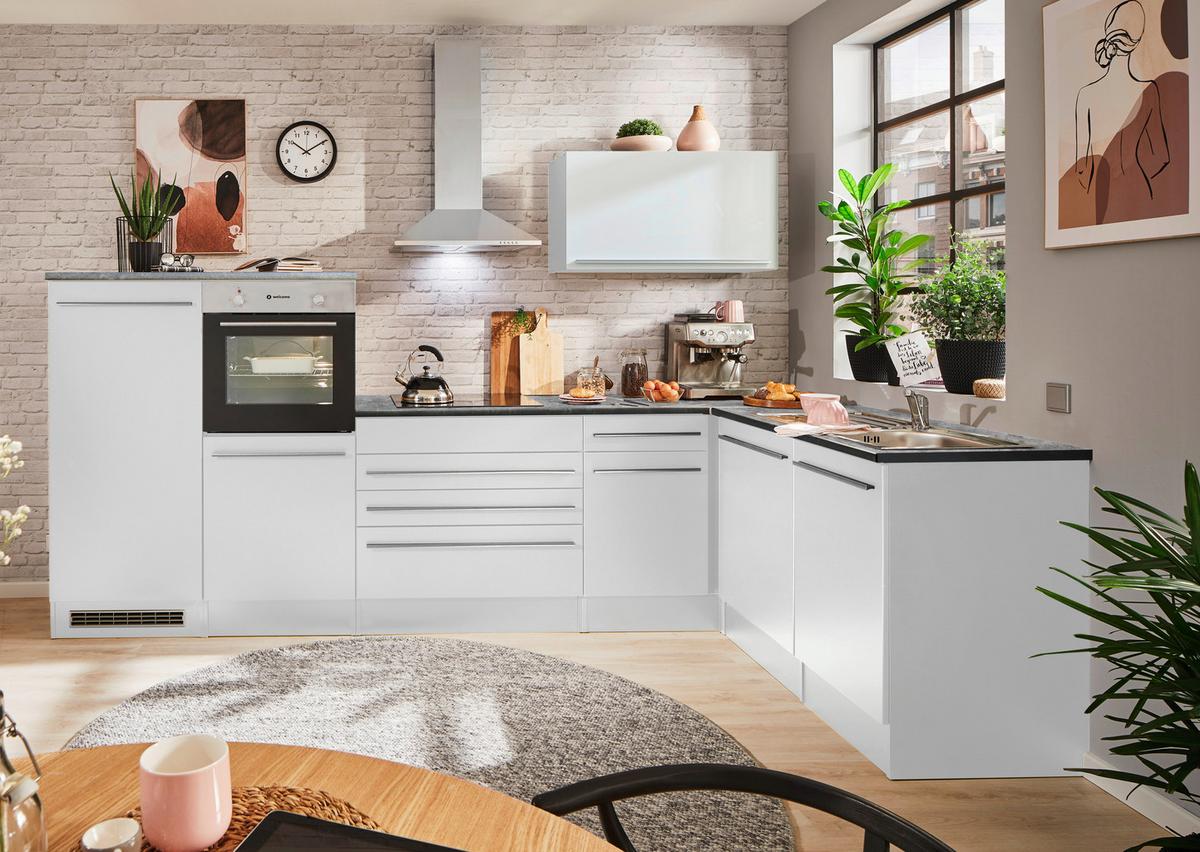 Eckküche Jazz mit Geräten ca.320x175cm Weiß Hochglanz - Weiß Hochglanz/Anthrazit, Basics, Holzwerkstoff/Kunststoff (320/175cm) - P & B