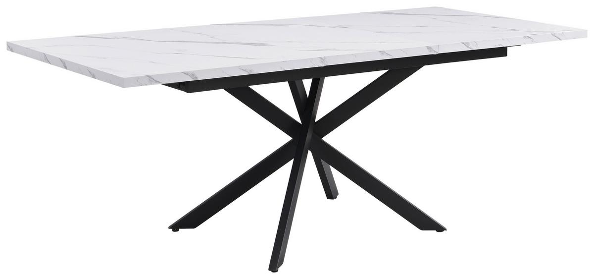 Jedilna Miza Erik, Marmor, 150-200x90 - črna/bela, Trendi, kovina/leseni material (150-200/75/90cm)