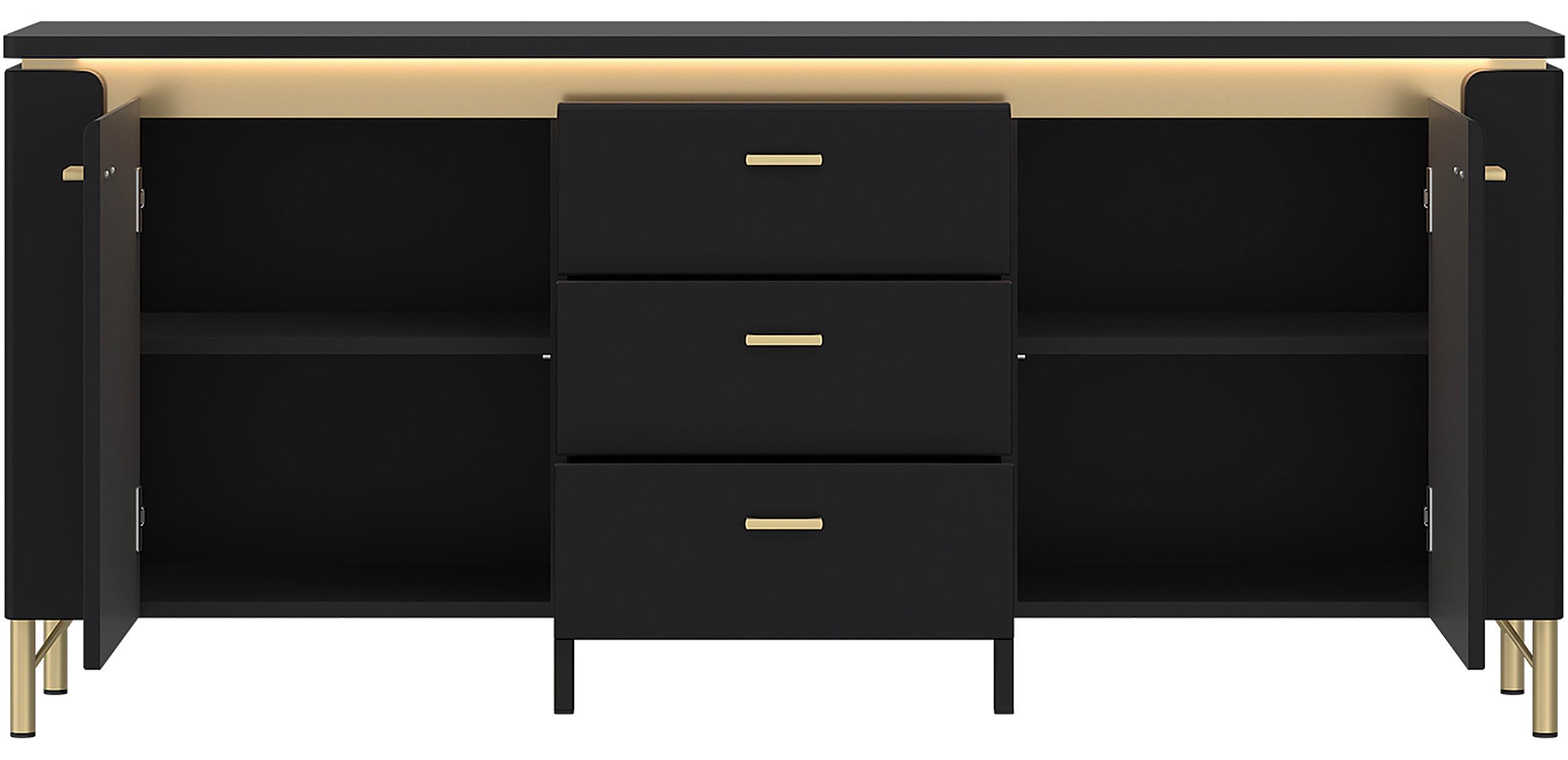 Tv Komoda Norica - zlatne boje/crna, Trend, drvni materijal/metal (155,3/70/40cm) - Modern Living