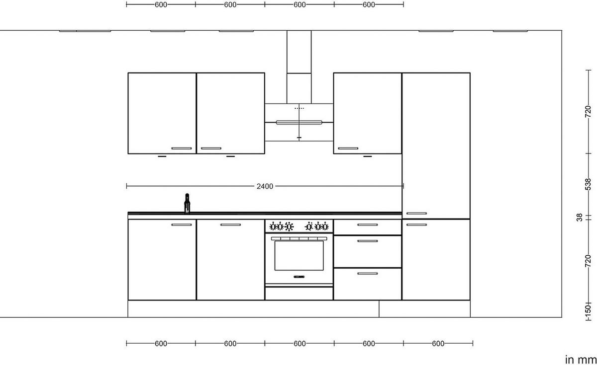 Küchenleerblock Riva High o. Geräte Schieferfarben - Schieferfarben/Edelstahlfarben, MODERN, Holzwerkstoff/Metall (300cm) - Nobilia