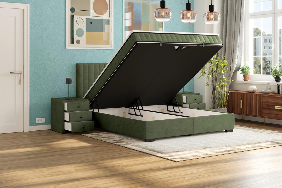 Box Krevet Maya C - maslinasto zelena/crna, Moderno, drvni materijal/drvo (200/220cm) - Based