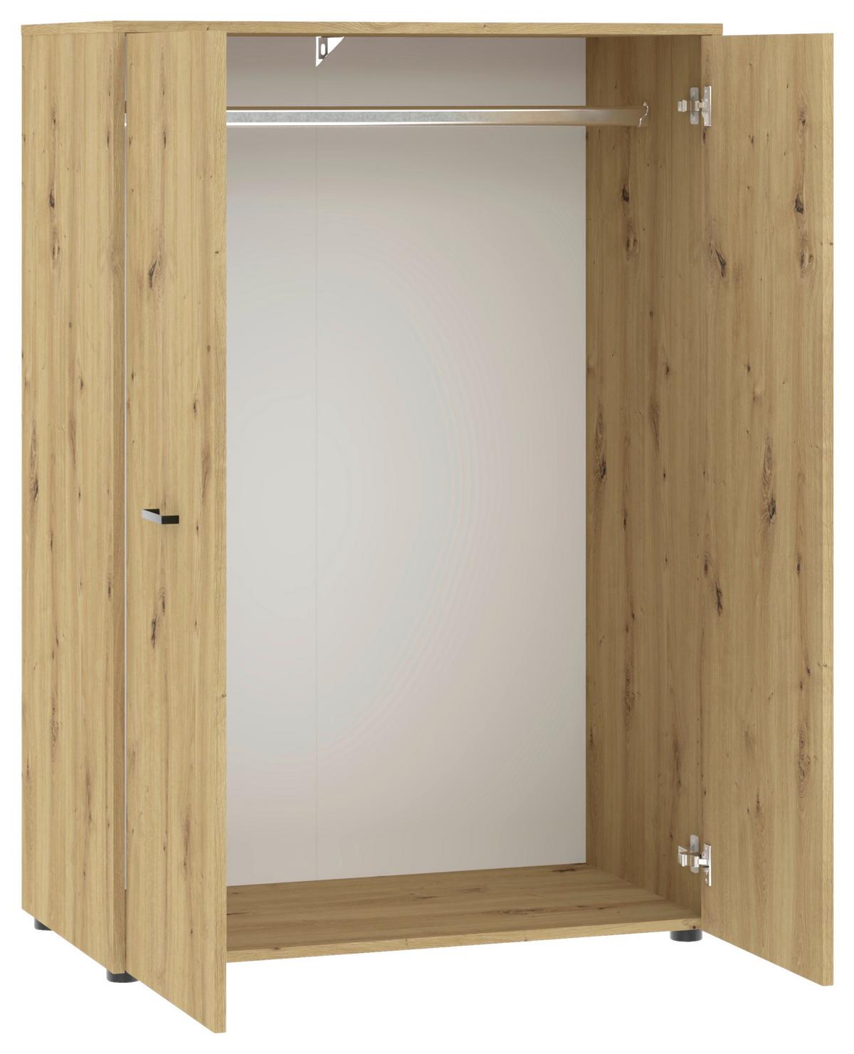 Kleiderschrank Kivo Eiche Artisan - Schwarz/Eiche Artisan, MODERN, Holzwerkstoff/Kunststoff (90/129,8/52,1cm) - Based