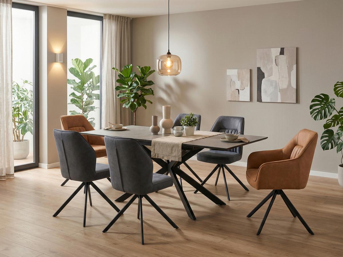 ARMLEHNSTUHL-SET POLINA S 2ER-SET - Cognac/Schwarz, MODERN, Textil/Metall (62/92/68cm) - MID.YOU