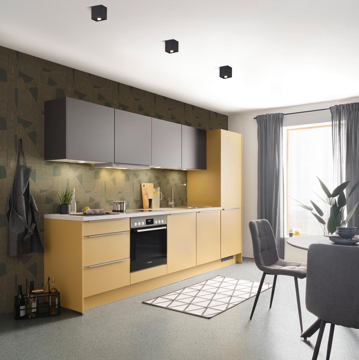Küchenblock inkl. 4 E-Geräte PN105/210 in Caramel - Edelstahlfarben/Graphitfarben, MODERN, Holzwerkstoff (305cm) - Pino
