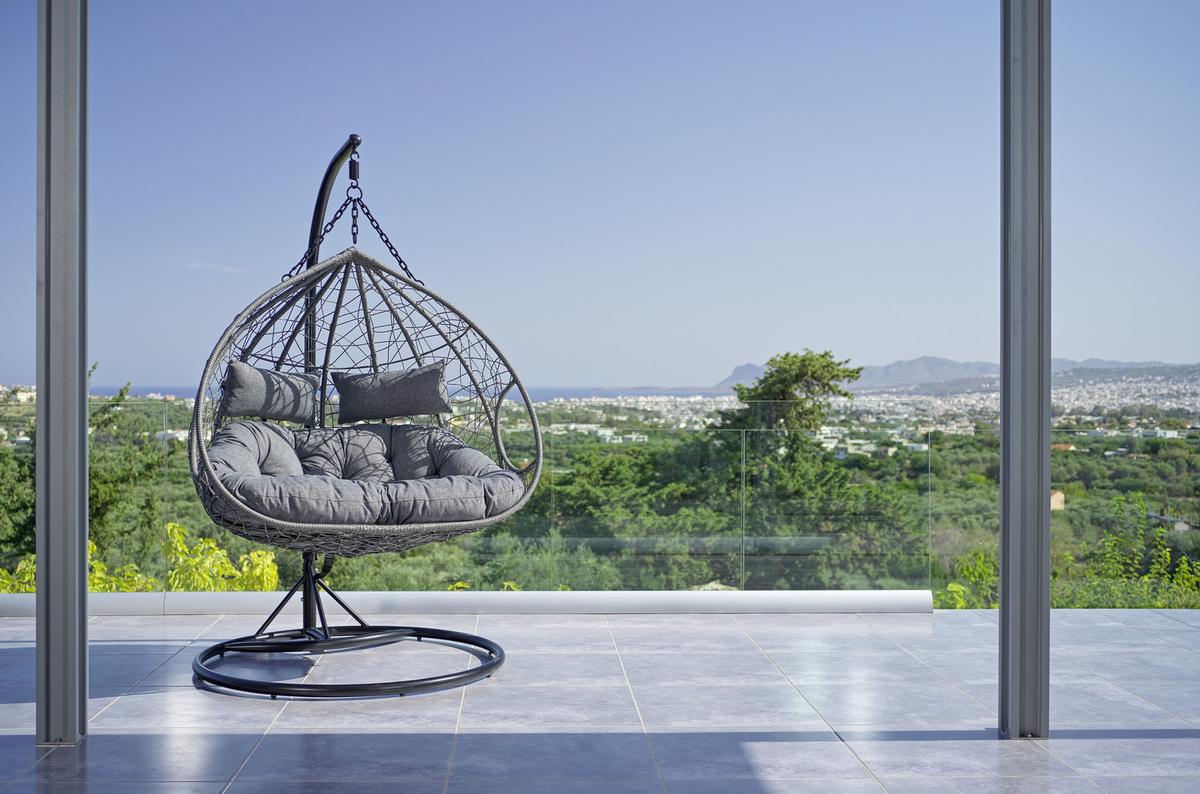 Fotoliu suspendat Enea - gri închis/negru, Modern, metal/textil (133/205/120cm) - Bessagi Garden