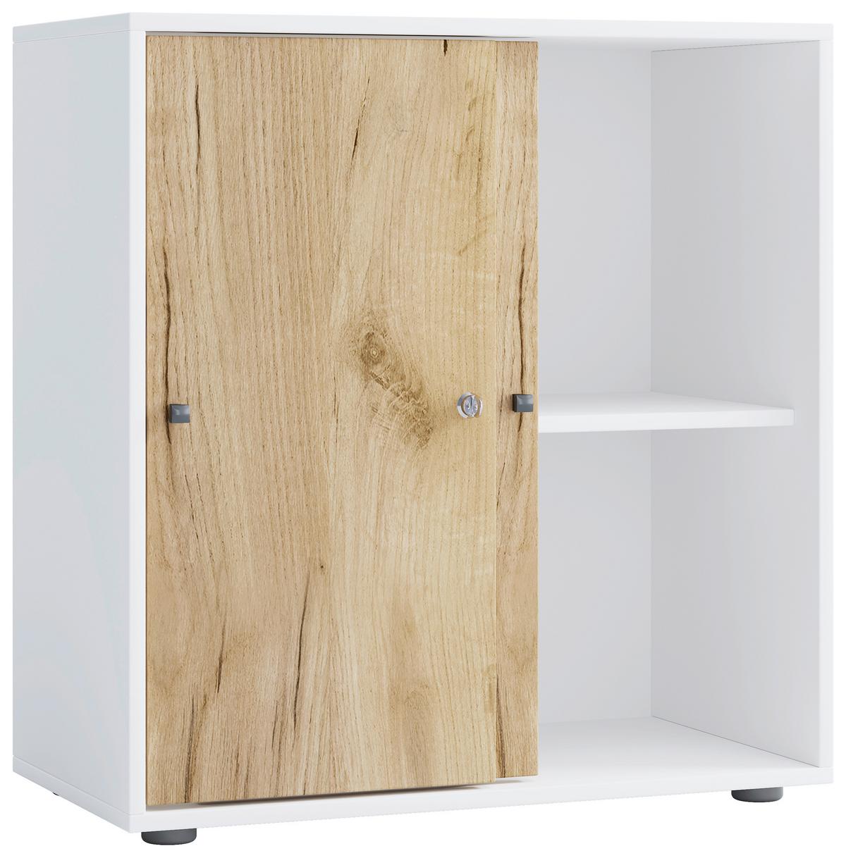 Pisarniški Regal Lona L, Bela, Barva Hrasta - črna/bela, Design, umetna masa/leseni material (70/74/37cm) - MID.YOU