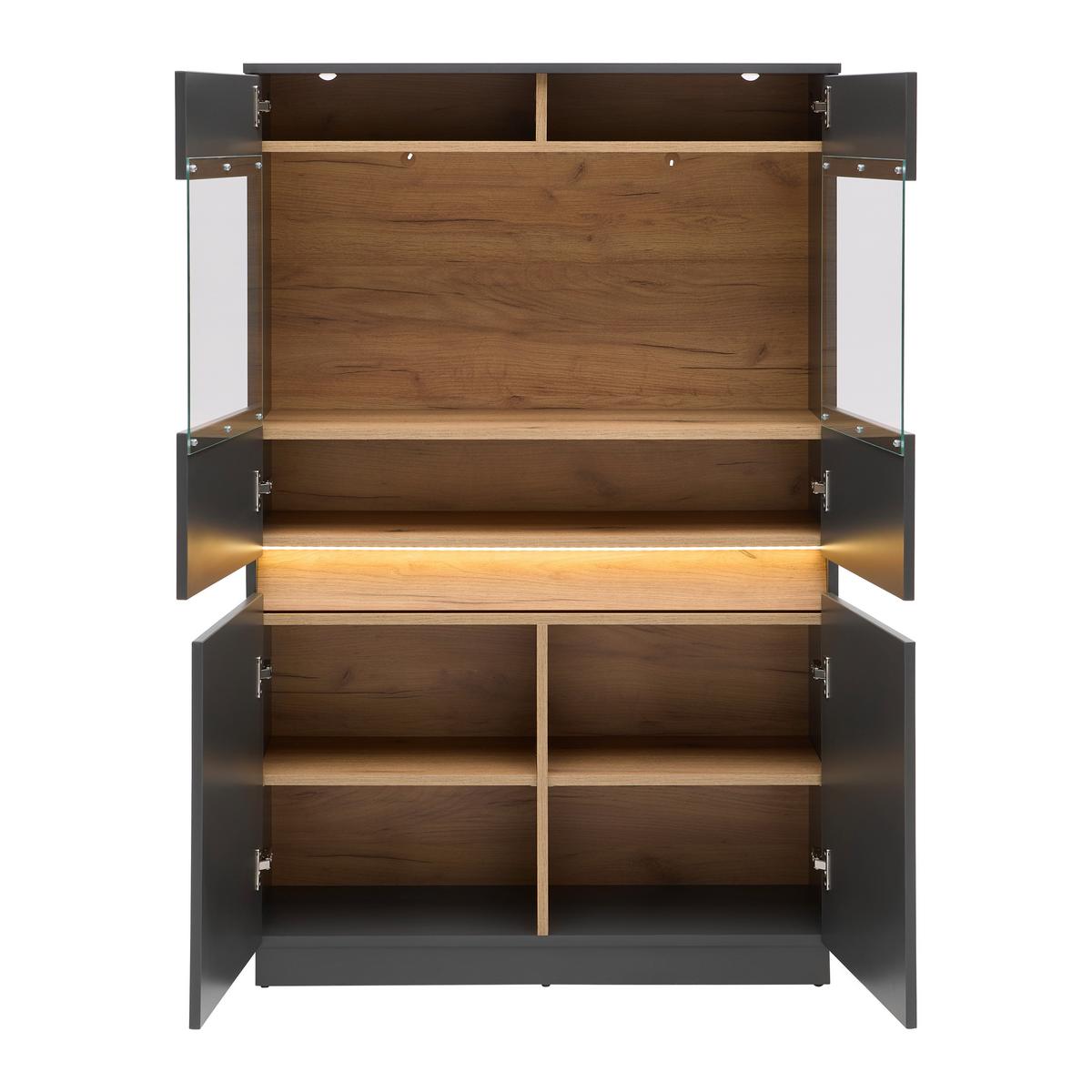 Highboard Samu Anthrazit/Eichefarben - Eichefarben/Anthrazit, MODERN, Glas/Holzwerkstoff (90,2/140/35cm) - Mömax