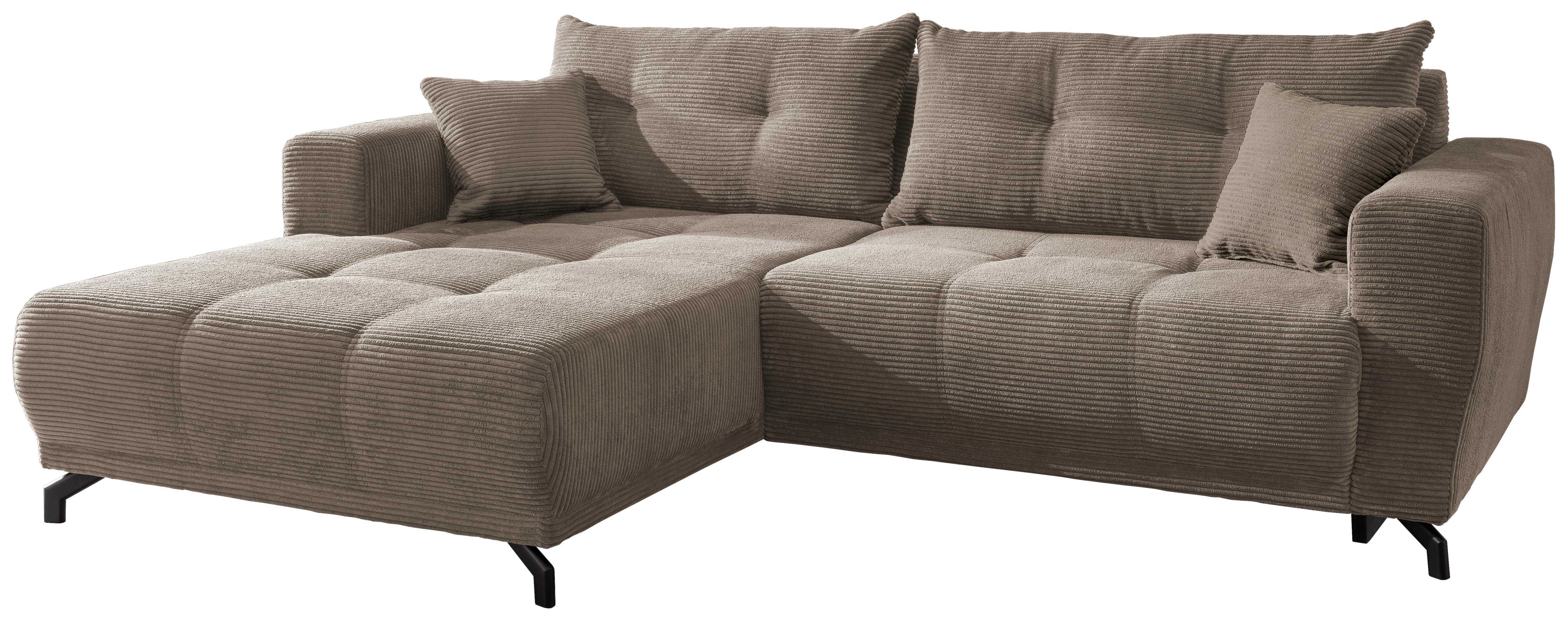 Wohnlandschaft Restato Graubraun Cord - Graubraun/Schwarz, MODERN, Textil/Metall (177/246cm) - MID.YOU