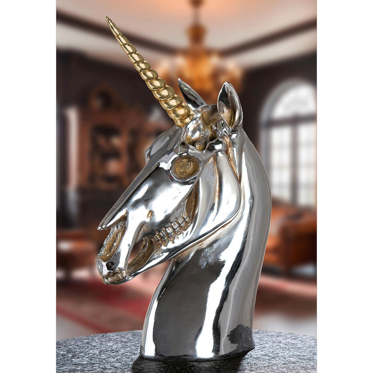 Dekoeinhorn Skulptur Aurex Silberfarben - Silberfarben, Basics, Kunststoff (18/32,5/11cm)