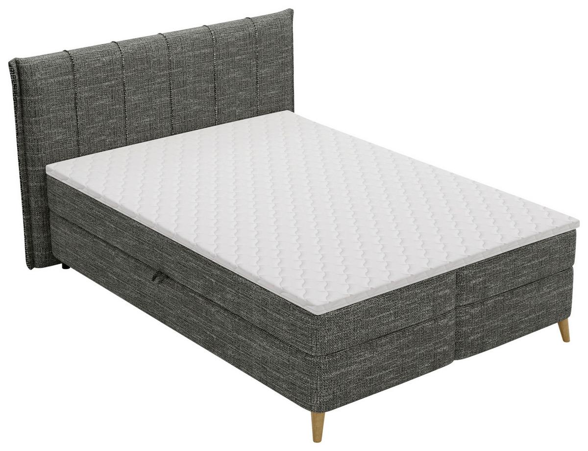 Boxbett Veloria Anthrazit ca. 140x200cm - Anthrazit/Schwarz, KONVENTIONELL, Textil/Metall (140/200cm) - Based