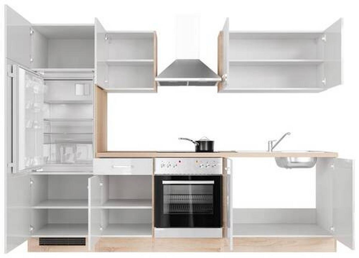 Kuhinjski Blok Z Aparati Valero, Bela, Barva Hrasta - barve nerjavečega jekla/bela, Moderno, kovina/leseni material (270cm) - FlexWell