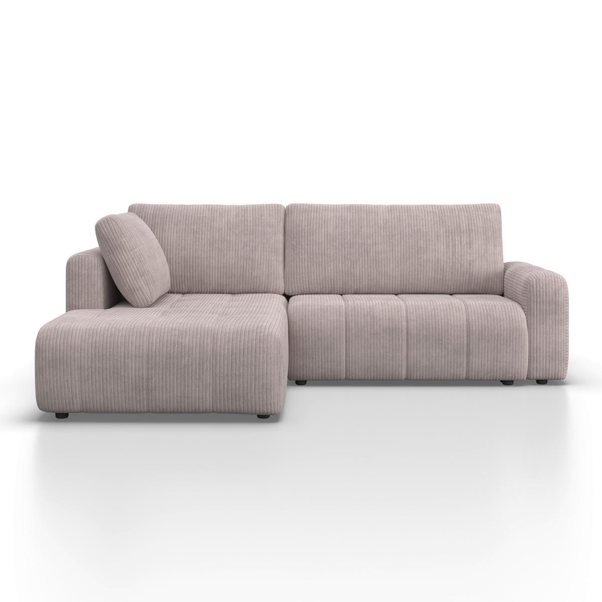 Wohnlandschaft Gia Hellgrau Cord mit Schlaffunktion - Hellgrau/Schwarz, MODERN, Holz/Kunststoff (261/197cm) - Bessagi Home