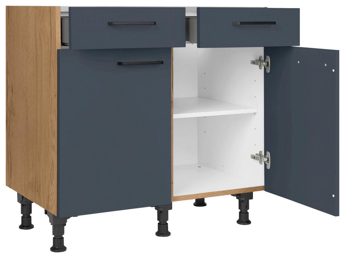Schubkastenunterschrank Easytouch Blau - Blau/Eichefarben, MODERN, Holzwerkstoff/Metall (90/87/56cm) - Nobilia