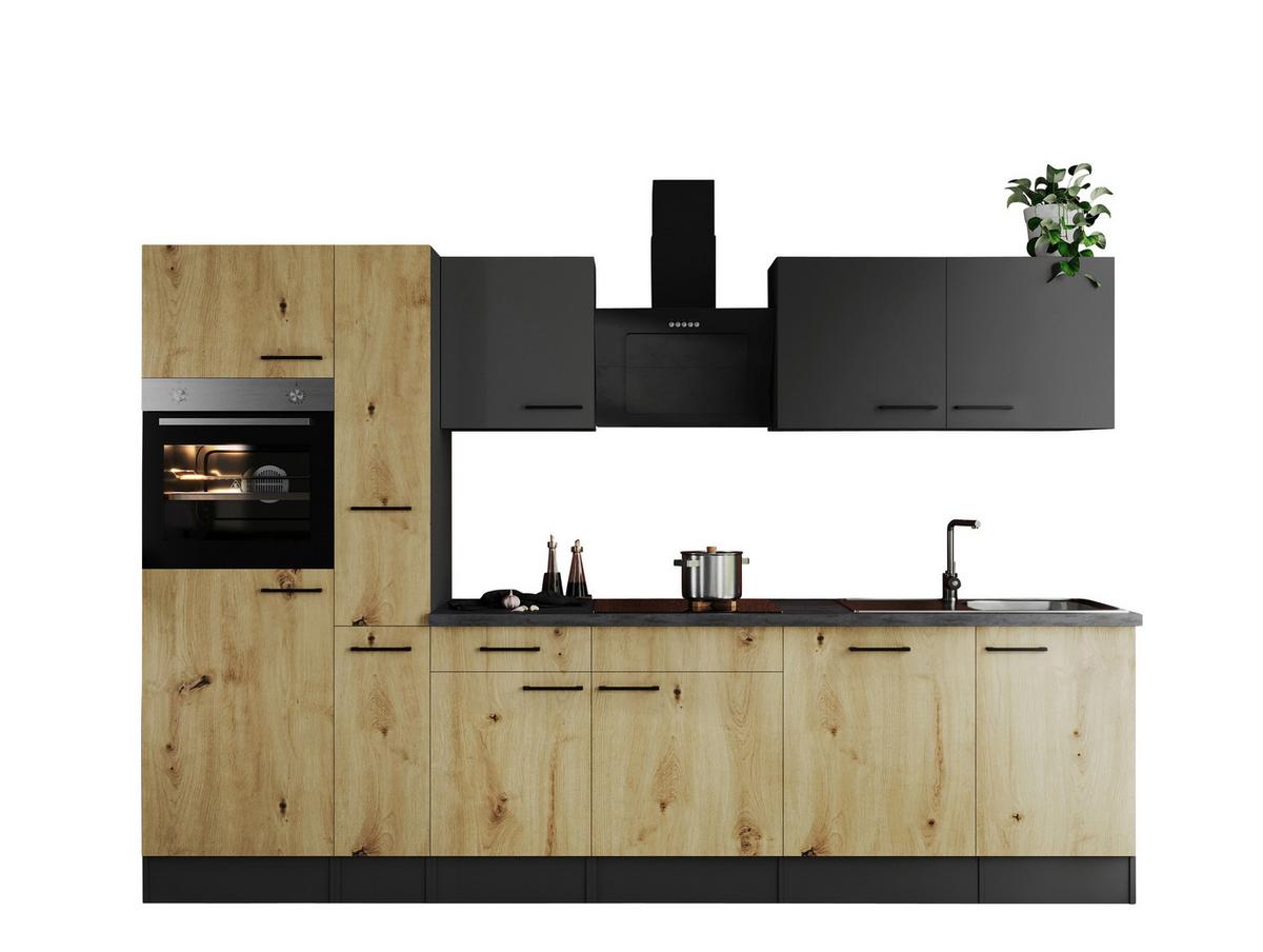 Küchenblock Oliver m. Geräten Grau/Eiche - Schwarz/Eiche Artisan, Design, Holzwerkstoff/Metall (310cm) - Respekta
