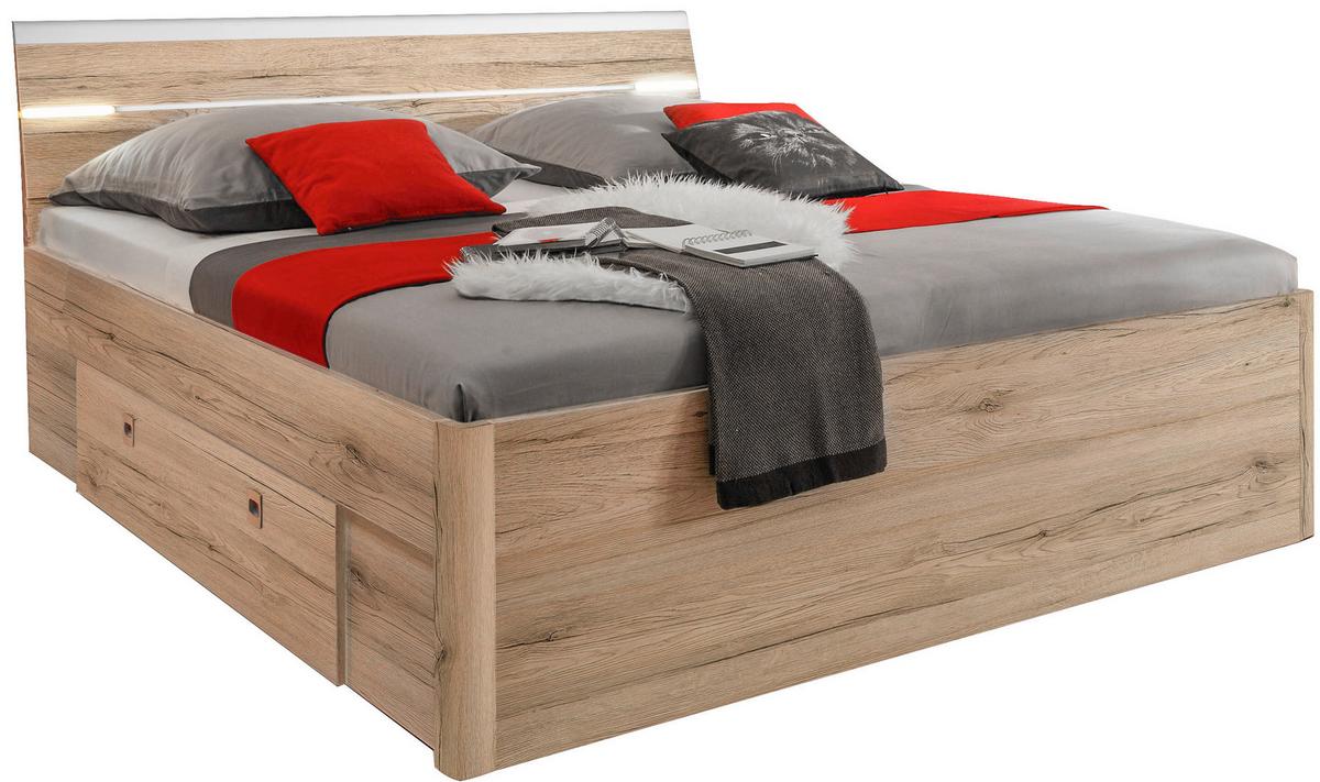 Ágykeret Ágyneműtartóval Mars - tölgyfa/fehér, Modern, faalapú anyag (160/200cm)