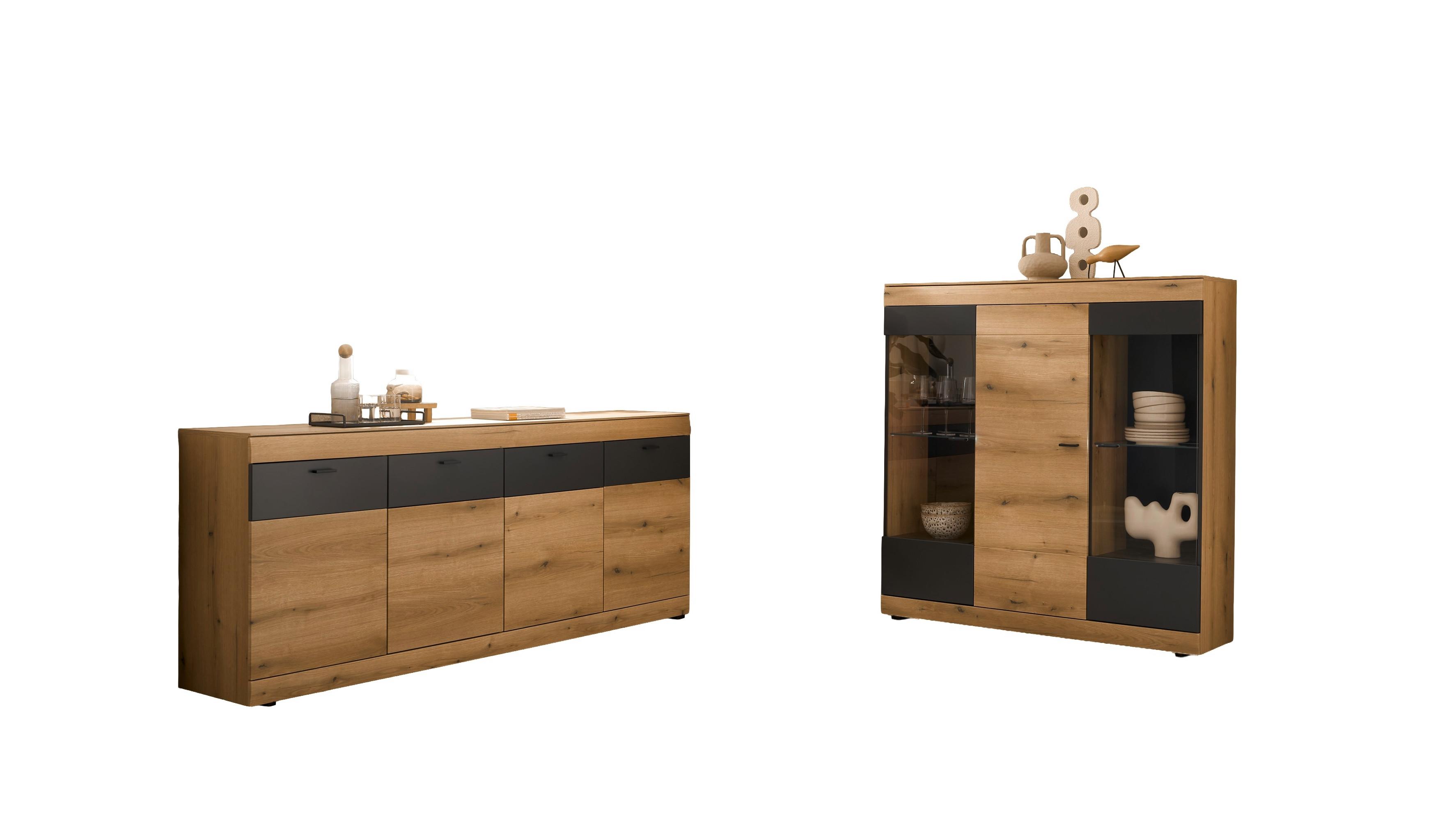 WOHNWAND SOLETO - Eichefarben/Graphitfarben, Design, Glas/Holzwerkstoff - MID.YOU