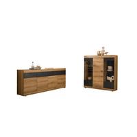 WOHNWAND SOLETO - Eichefarben/Graphitfarben, Design, Glas/Holzwerkstoff - MID.YOU