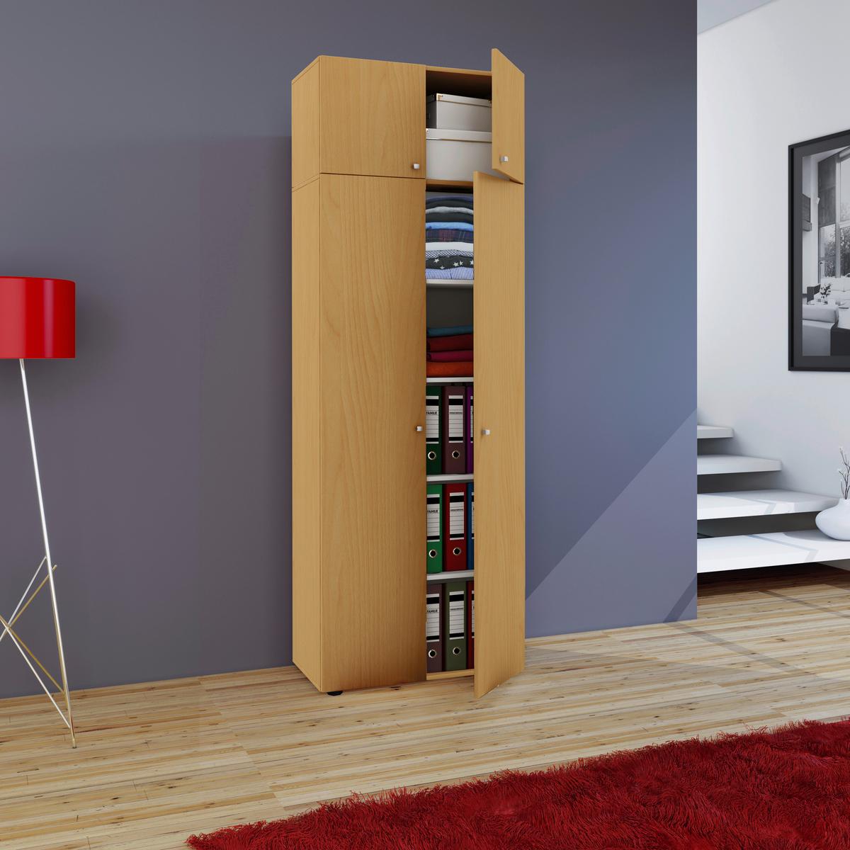 Večnamenska Omara Vandol I, Bukev - srebrne barve/črna, Moderno, umetna masa/leseni material (70/218/39cm) - MID.YOU