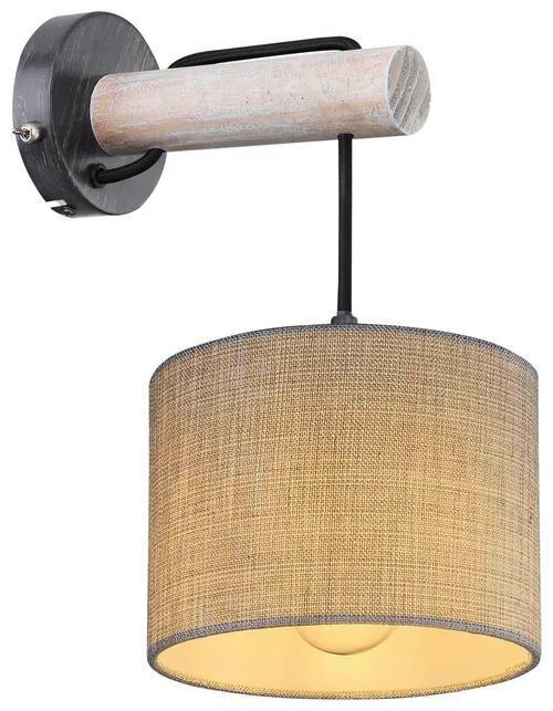 Wandleuchte Roger in Grau/Schwarz max. 40 Watt - Schwarz/Grau, Natur, Holz/Textil (18/25,5/33,5cm) - Globo