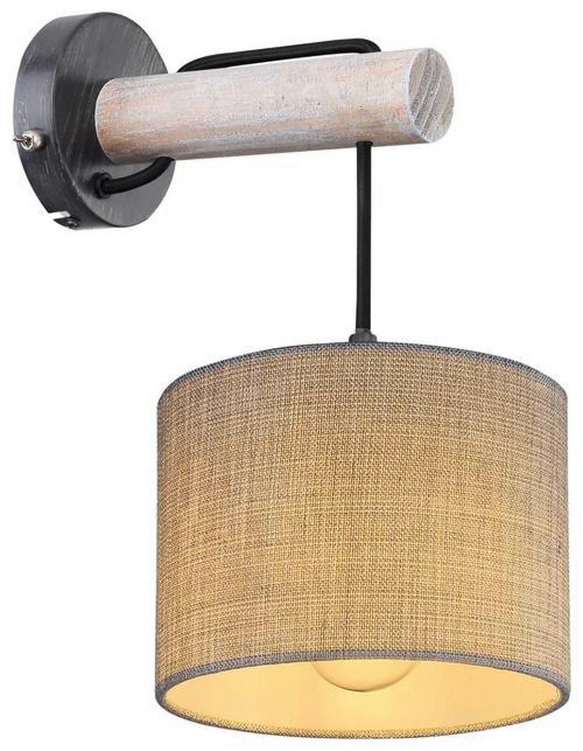Wandleuchte Roger in Grau/Schwarz max. 40 Watt - Schwarz/Grau, Natur, Holz/Textil (18/25,5/33,5cm) - Globo