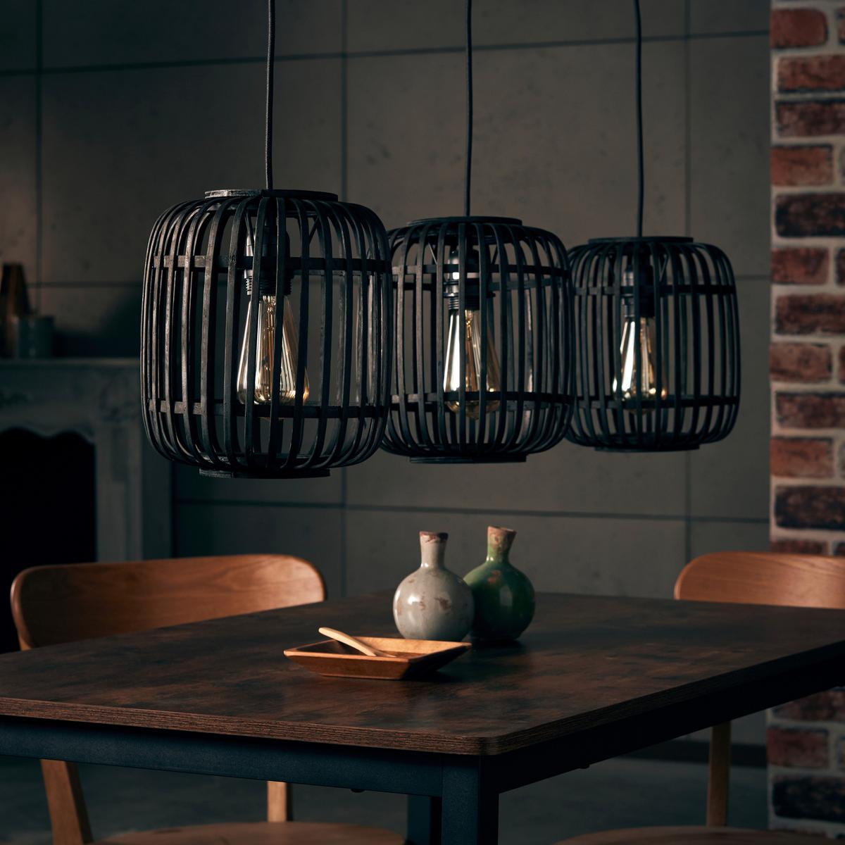 Hängeleuchte Woodrow Dunkelbraun max. 60 Watt - Dunkelbraun/Schwarz, Design, Holz/Metall (105/125/21,5cm) - Brilliant