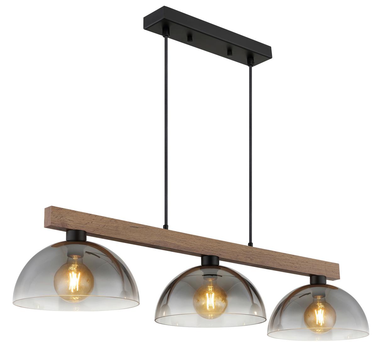 Hängeleuchte 30660346 Romy - Klar/Dunkelbraun, Design, Glas/Holz (114/30/120cm) - Globo