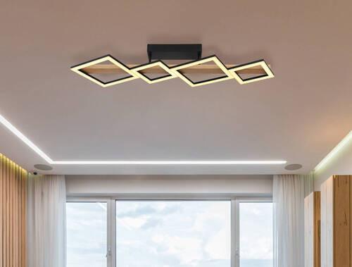 LED-Deckenleuchte Dustin Schwarz/Dunkelbraun max.35Watt - Dunkelbraun/Opal, Natur, Holzwerkstoff/Kunststoff (92/30/13cm) - Globo