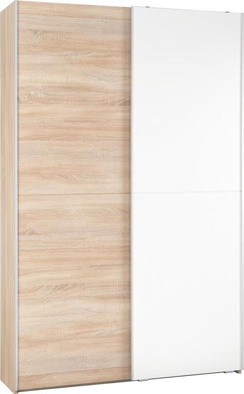 Omara Z Drsnimi Vrati Aladin, Barva Hrasta, Bela, 125cm - bela/barve aluminija, Konvencionalno, leseni material (125/195/38cm) - Livetastic